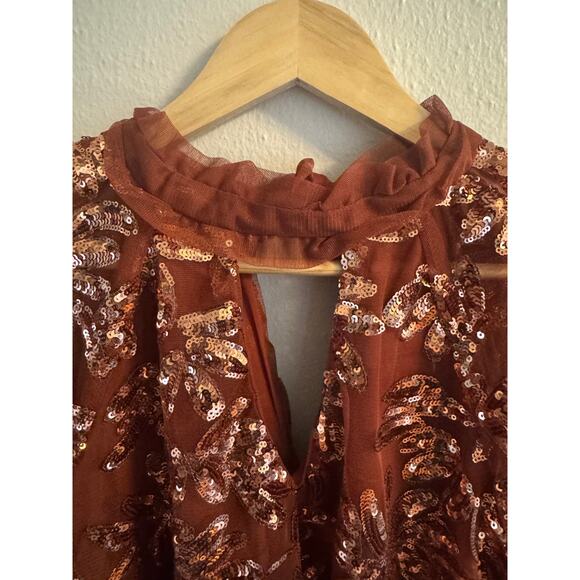 Anthropologie brown sequin ruffle blouse - Picture 2 of 8